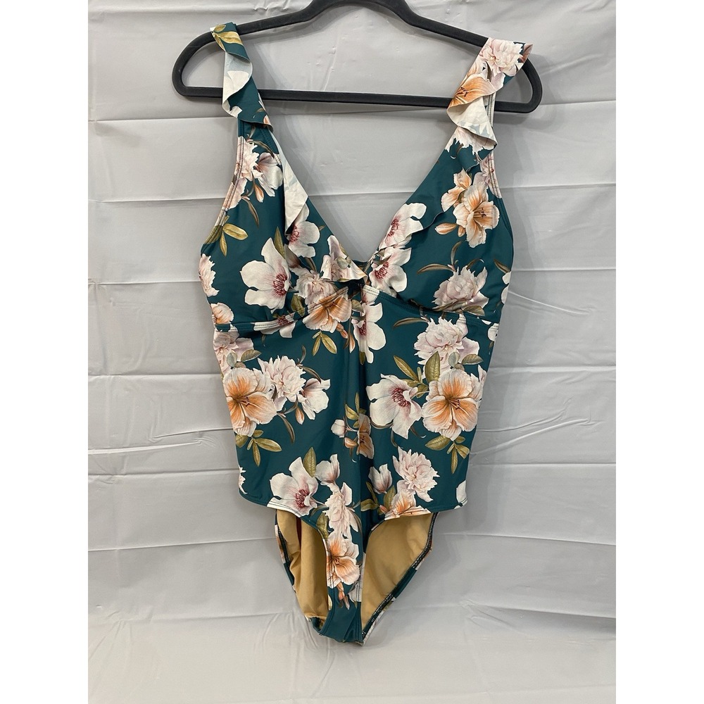 Alex Marie Swimsuit Women's Size 16 Green‎ Floral Ruffle One Piece
